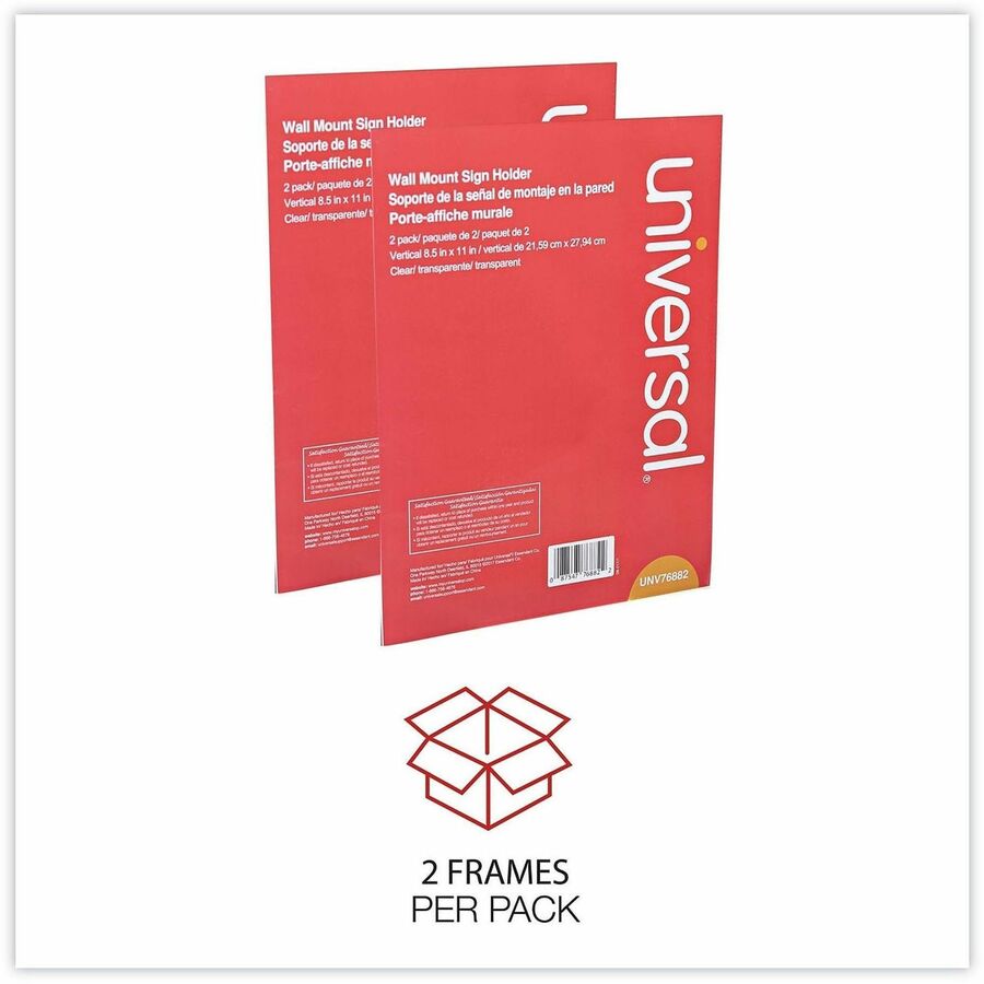 Image of Universal UNV76882 Sign Holder, Rectangular Shape, Wall Mountable, Top Loading, Durable, Pre-drilled, Signage, Plastic, Clear, Clear, 2 / Pack