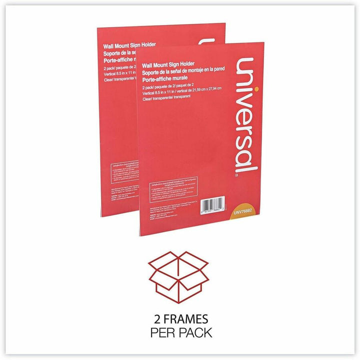 Image of Universal UNV76882 Sign Holder, Rectangular Shape, Wall Mountable, Top Loading, Durable, Pre-drilled, Signage, Plastic, Clear, Clear, 2 / Pack