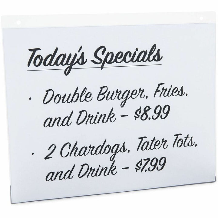 Image of Universal UNV76883 Sign Holder, Rectangular Shape, Wall Mountable, Durable, Top Loading, Pre-drilled, Plastic, Clear, 2 / Pack