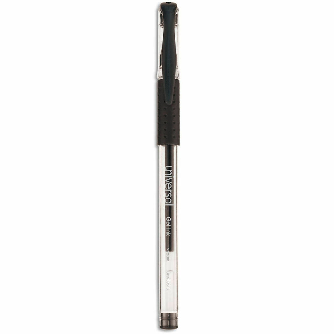 Image of Universal UNV39513 Comfort Grip Gel Pen, 0.7 mm Medium Conical Pen Point, Black Ink, Water Based, Clear, Black Barrel, 60 / Pack