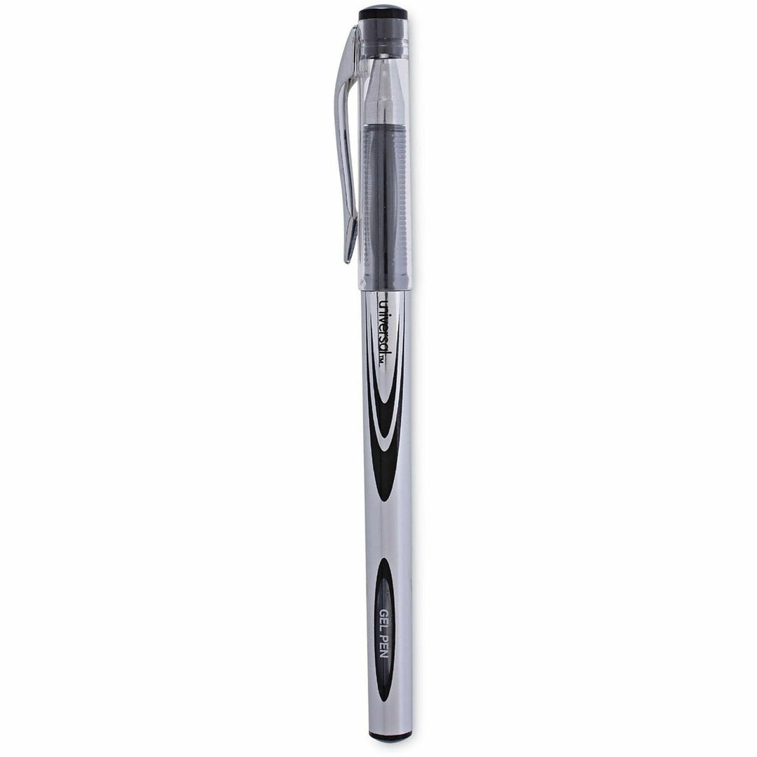 Image of Universal® Gel Pen, Stick, Medium 0.7 Mm, Black Ink, Silver/black Barrel, Dozen