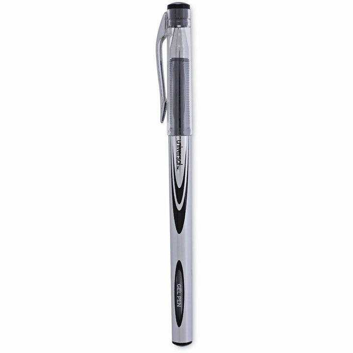 Image of Universal® Gel Pen, Stick, Medium 0.7 Mm, Black Ink, Silver/black Barrel, Dozen