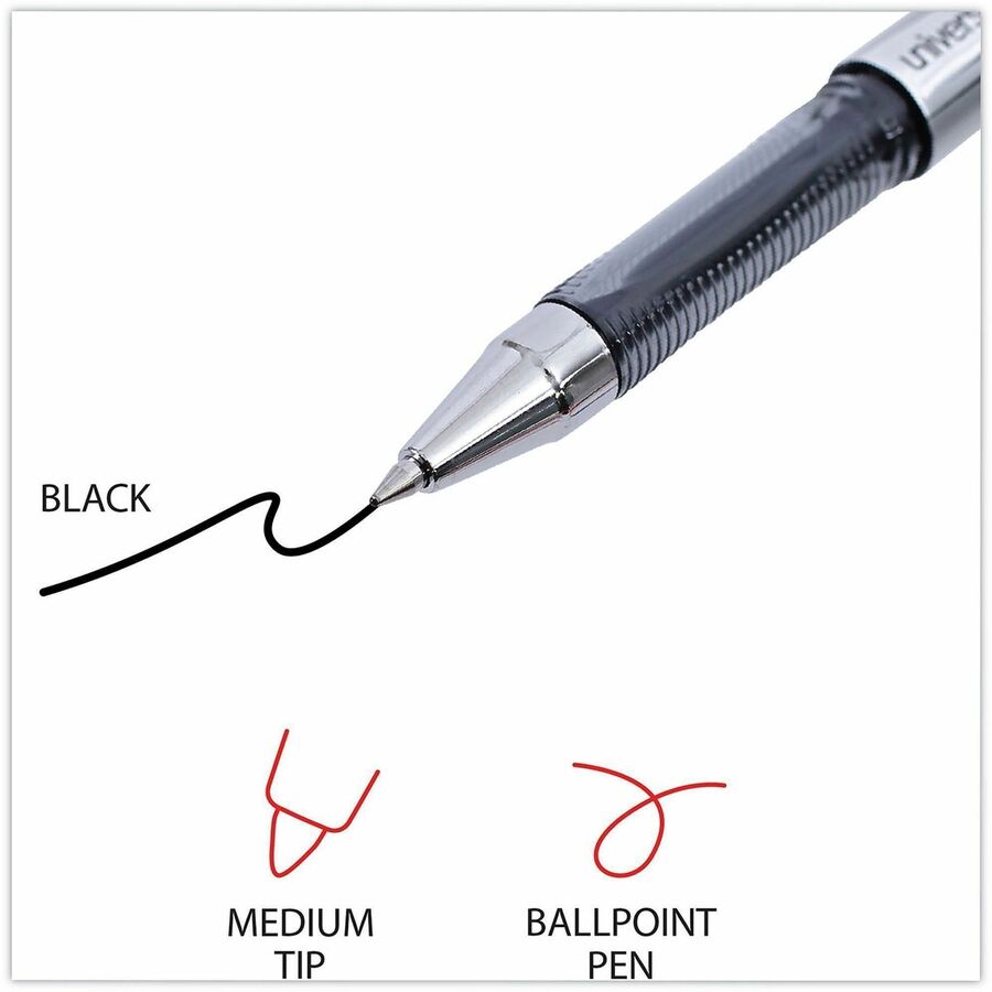 Image of Universal 39620 Gel Pen, Stick, Medium 0.7 mm, Black Ink, Silver/Black Barrel, Dozen