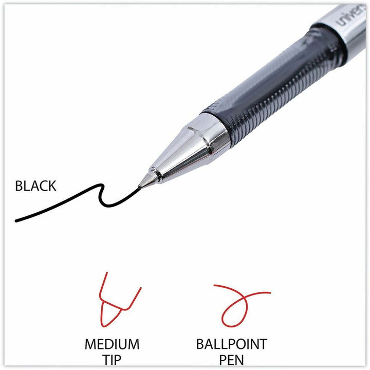 Image of Universal 39620 Gel Pen, Stick, Medium 0.7 mm, Black Ink, Silver/Black Barrel, Dozen