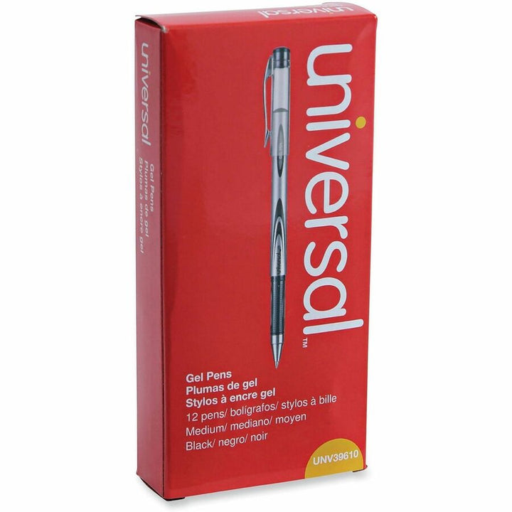 Image of Universal 39620 Gel Pen, Stick, Medium 0.7 mm, Black Ink, Silver/Black Barrel, Dozen