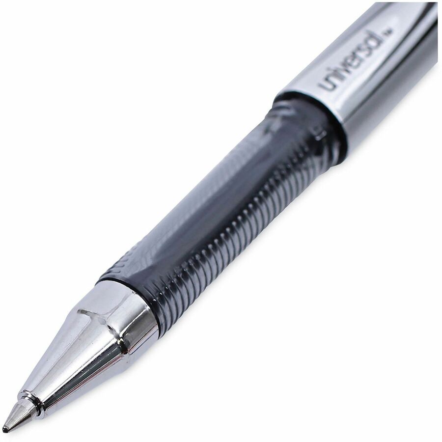 Image of Universal 39620 Gel Pen, Stick, Medium 0.7 mm, Black Ink, Silver/Black Barrel, Dozen