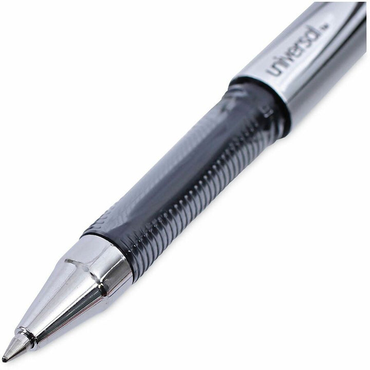 Image of Universal 39620 Gel Pen, Stick, Medium 0.7 mm, Black Ink, Silver/Black Barrel, Dozen