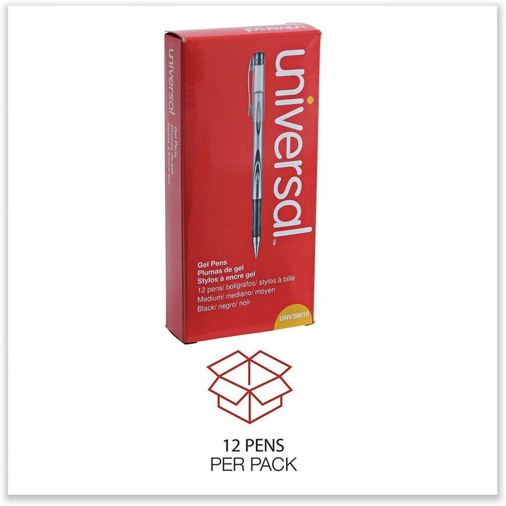 Image of Universal 39620 Gel Pen, Stick, Medium 0.7 mm, Black Ink, Silver/Black Barrel, Dozen