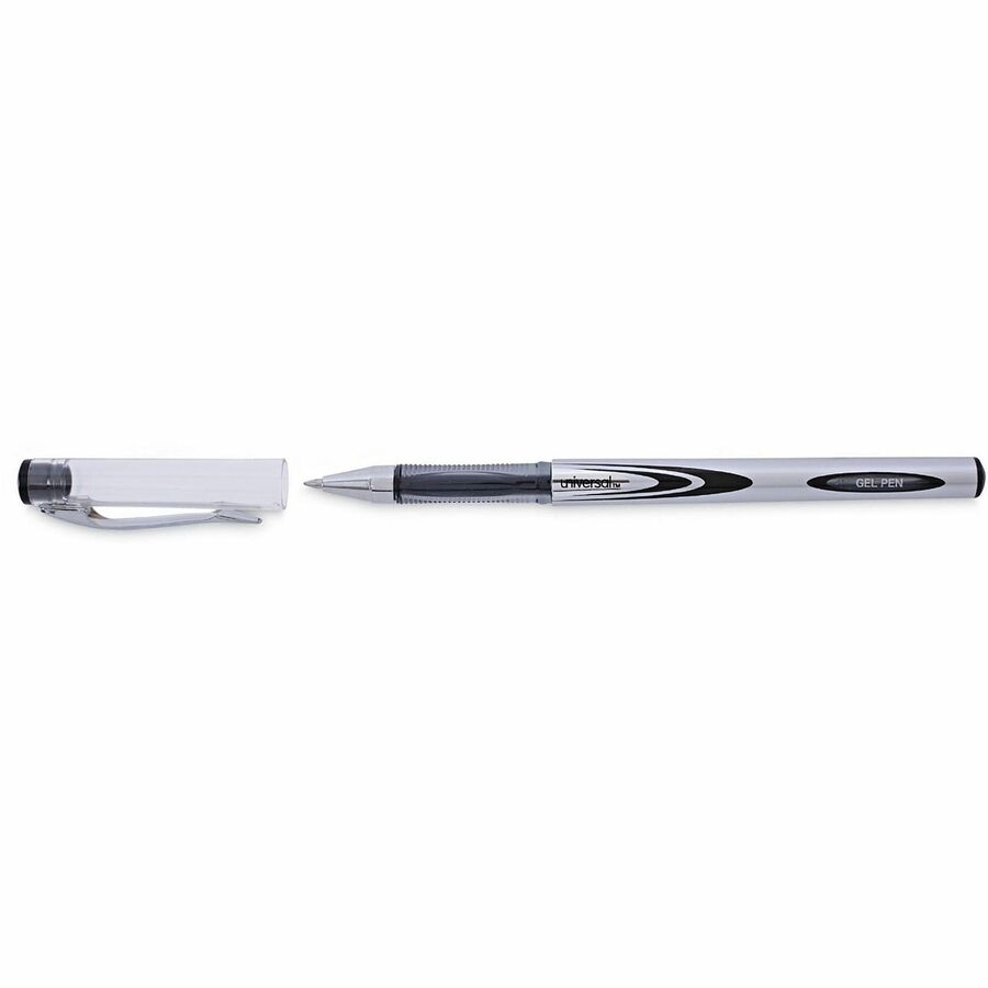 Image of Universal 39620 Gel Pen, Stick, Medium 0.7 mm, Black Ink, Silver/Black Barrel, Dozen