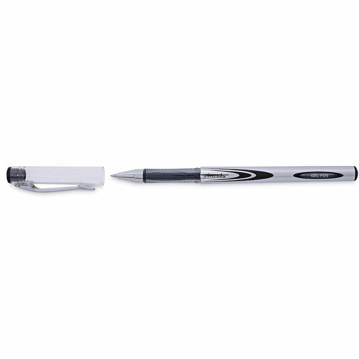 Image of Universal 39620 Gel Pen, Stick, Medium 0.7 mm, Black Ink, Silver/Black Barrel, Dozen