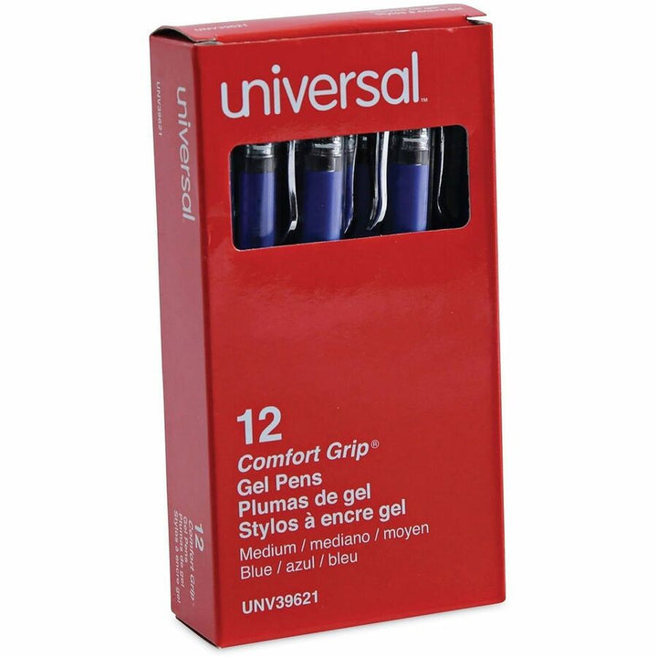 Image of Universal 39621 Gel Pen, Stick, Medium 0.7 mm, Blue Ink, Silver/Blue Barrel, Dozen
