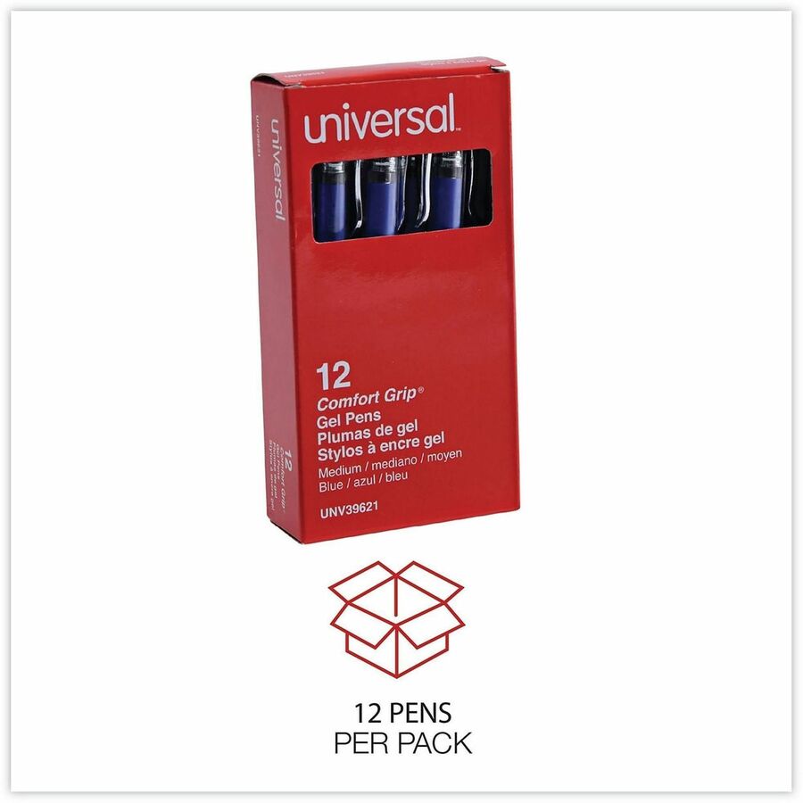 Image of Universal 39621 Gel Pen, Stick, Medium 0.7 mm, Blue Ink, Silver/Blue Barrel, Dozen