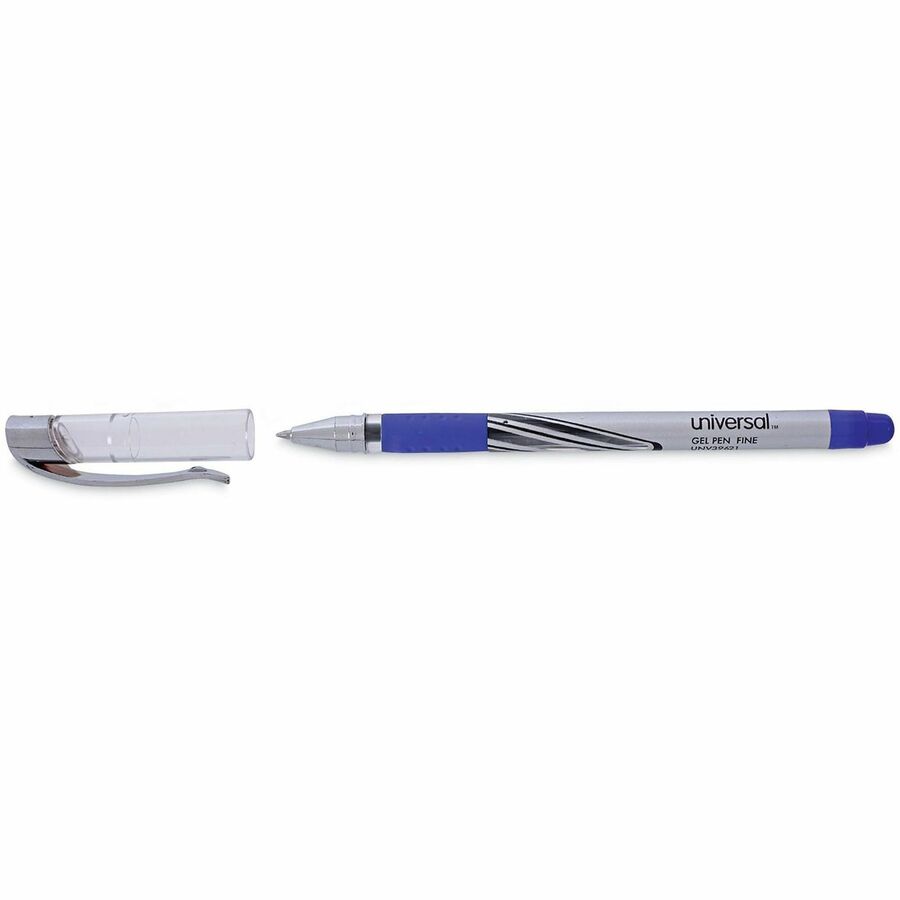 Image of Universal 39621 Gel Pen, Stick, Medium 0.7 mm, Blue Ink, Silver/Blue Barrel, Dozen
