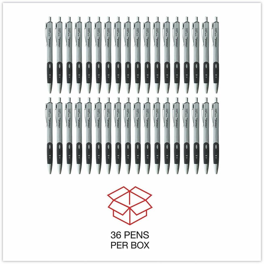 Image of Universal 39724 Comfort Grip Gel Pen, 0.7 mm Medium Conical Pen Point, Retractable, Black Ink, Water Based, Gray, Black, Silver Barrel, 36 / Pack