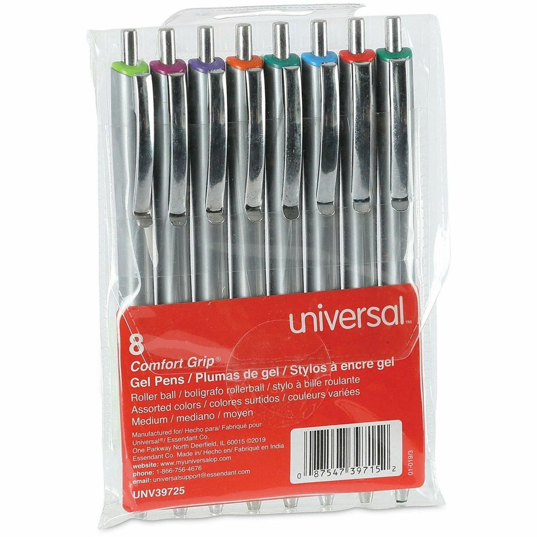 Image of Universal 39725 Comfort Grip Gel Pen, 0.7 mm Medium Conical Pen Point, Retractable, Assorted Ink, Water Based, Assorted Barrel, 1 Set