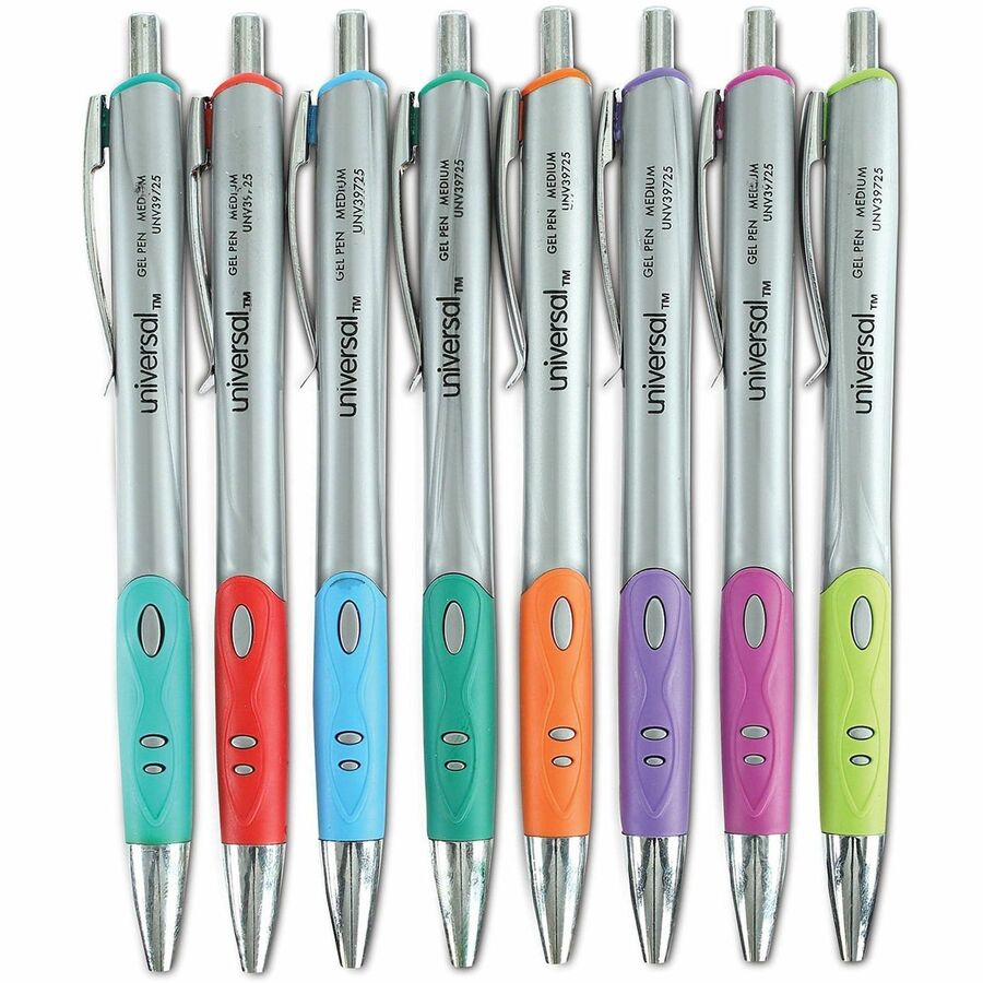 Image of Universal 39725 Comfort Grip Gel Pen, 0.7 mm Medium Conical Pen Point, Retractable, Assorted Ink, Water Based, Assorted Barrel, 1 Set