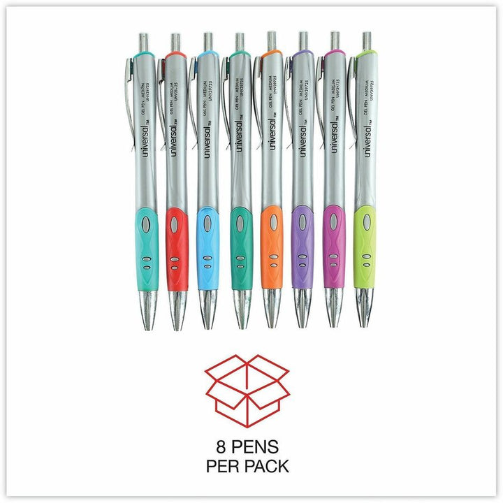 Image of Universal 39725 Comfort Grip Gel Pen, 0.7 mm Medium Conical Pen Point, Retractable, Assorted Ink, Water Based, Assorted Barrel, 1 Set