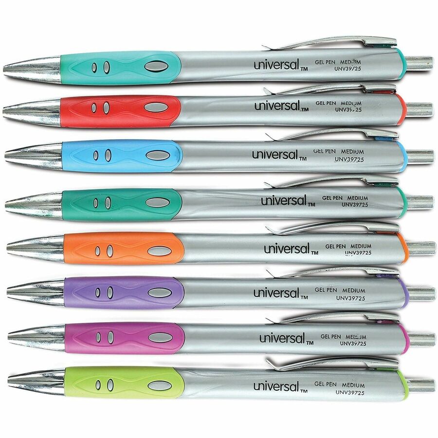 Image of Universal 39725 Comfort Grip Gel Pen, 0.7 mm Medium Conical Pen Point, Retractable, Assorted Ink, Water Based, Assorted Barrel, 1 Set