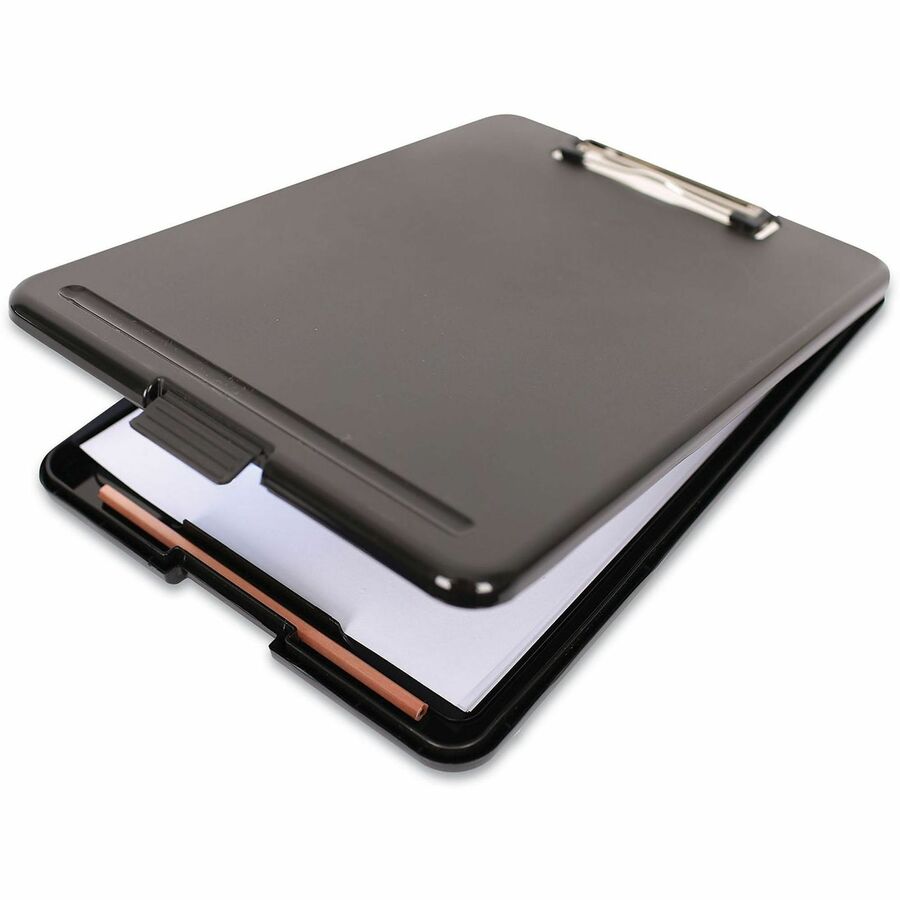 Image of Universal UNV40318 Storage Clipboard, 0.50" Clip Capacity, 8 1/2" x 11" Sheet Size, Plastic, Black, 1 Each