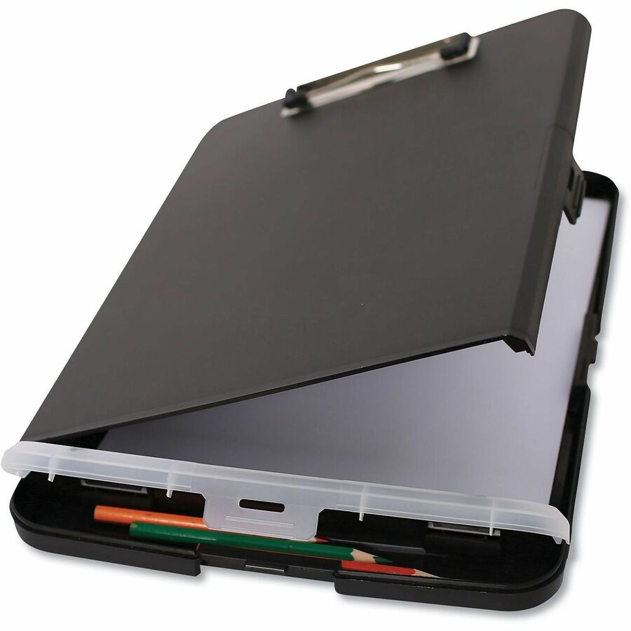 Image of Universal UNV40319 Storage Clipboard, 0.50" Clip Capacity, 8 1/2" x 11" Sheet Size, Plastic, Black, 1 Each