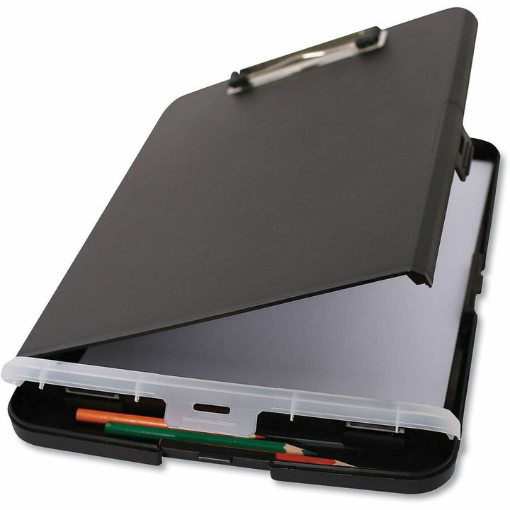 Image of Universal UNV40319 Storage Clipboard, 0.50" Clip Capacity, 8 1/2" x 11" Sheet Size, Plastic, Black, 1 Each