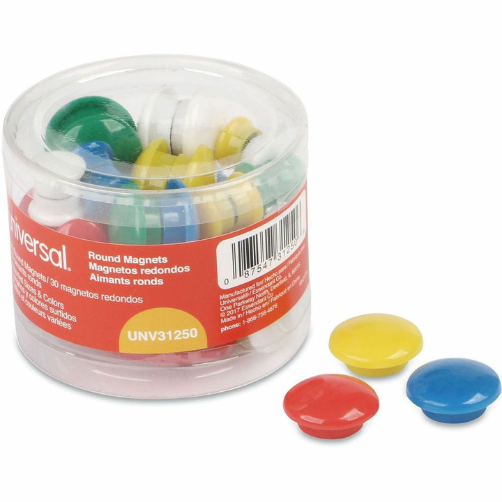 Image of Universal UNV31250 Board Magnet, Circle, 30 / Pack, Assorted, Blue, Green, Red, White, Yellow
