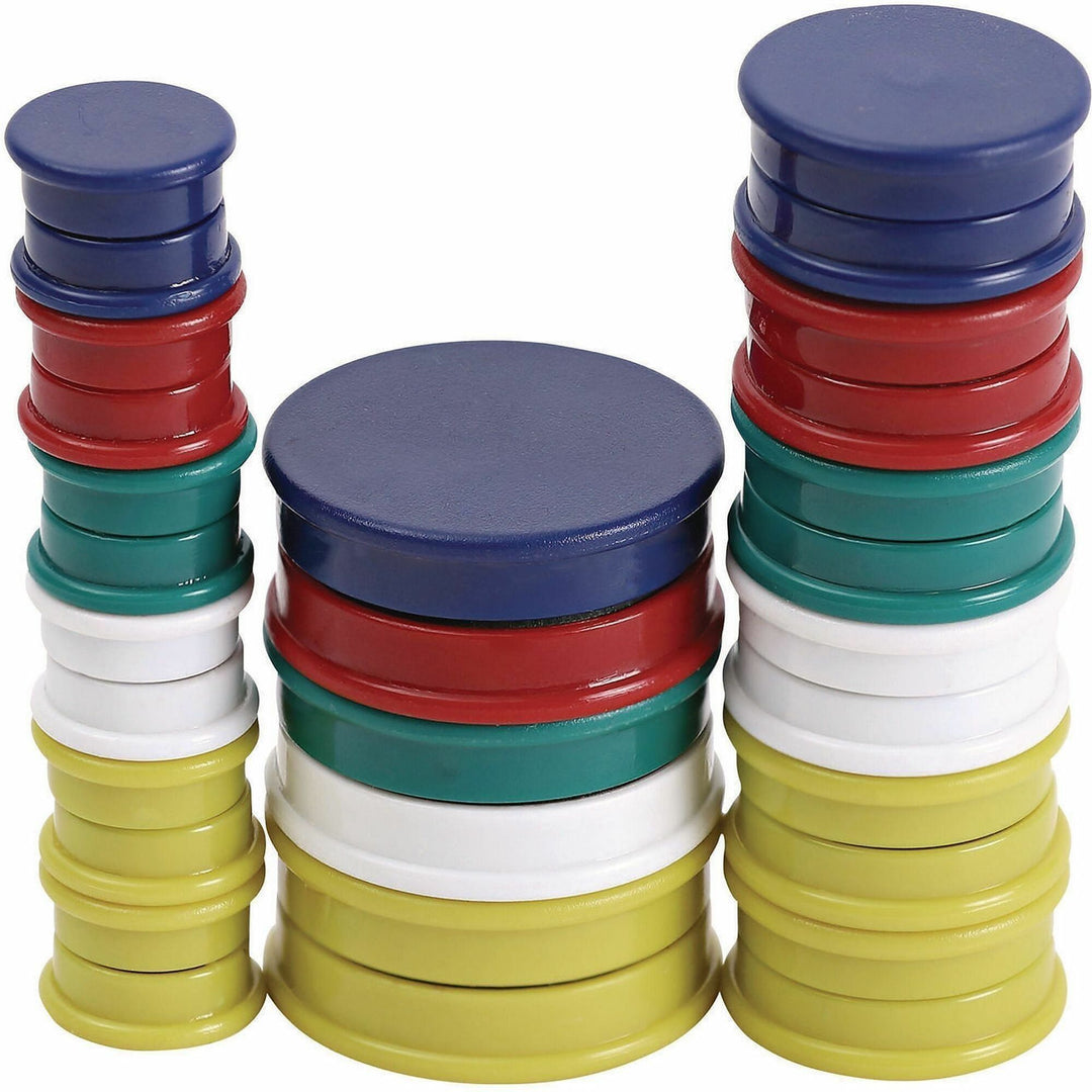 Image of Universal UNV31251 Board Magnet, Circle, Heavy Duty, 30 / Pack, Assorted, Blue, Green, Red, White, Yellow