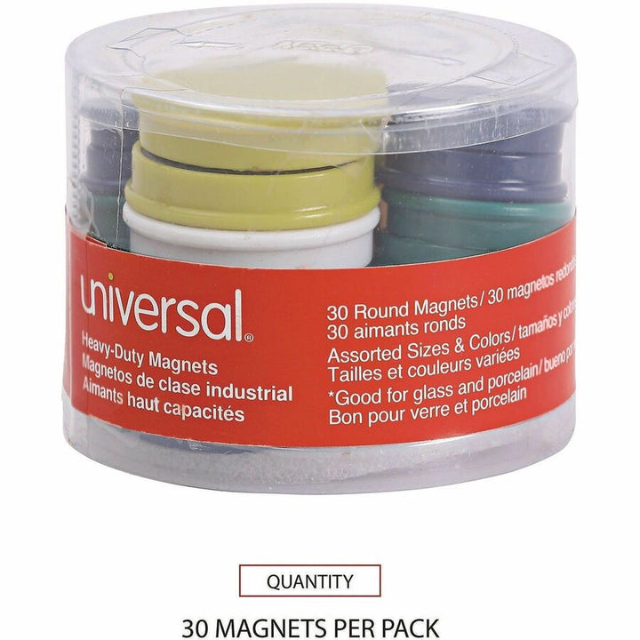 Image of Universal UNV31251 Board Magnet, Circle, Heavy Duty, 30 / Pack, Assorted, Blue, Green, Red, White, Yellow