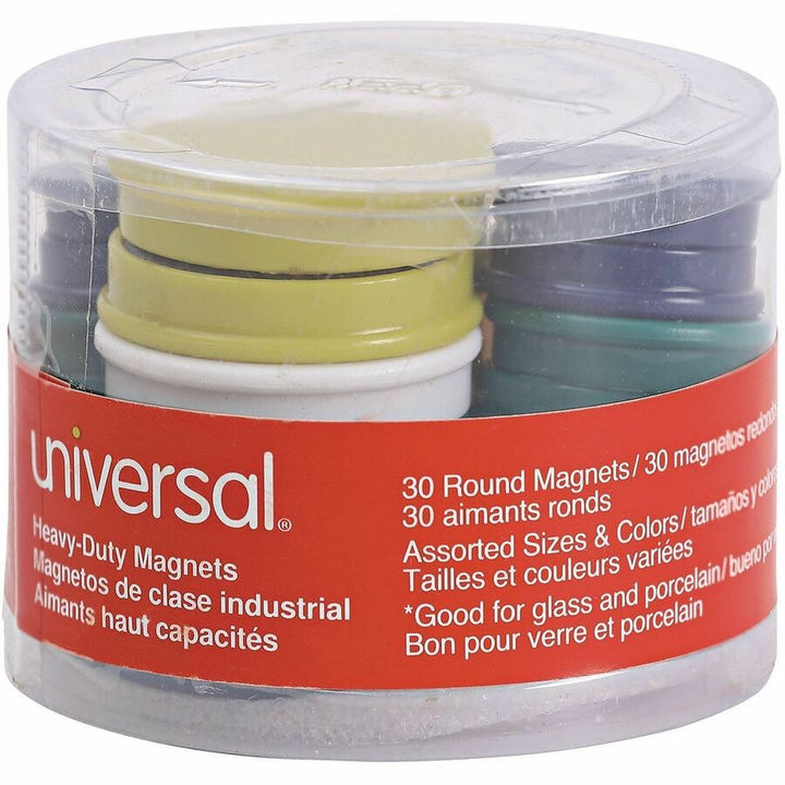 Image of Universal UNV31251 Board Magnet, Circle, Heavy Duty, 30 / Pack, Assorted, Blue, Green, Red, White, Yellow