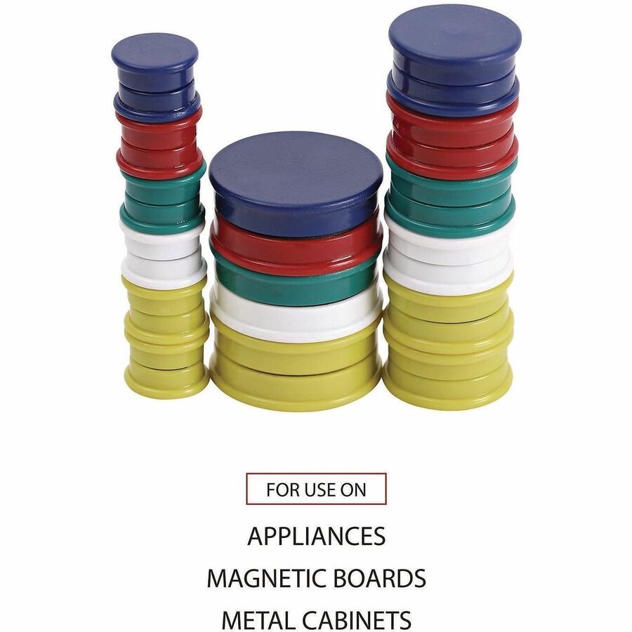 Image of Universal UNV31251 Board Magnet, Circle, Heavy Duty, 30 / Pack, Assorted, Blue, Green, Red, White, Yellow