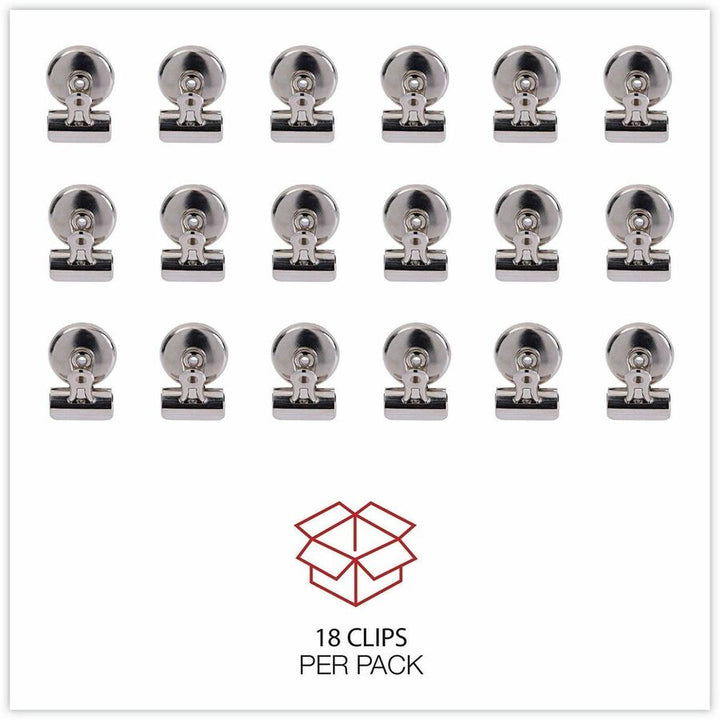 Image of Universal UNV31260 Bulldog Magnetic Clips, Small, Nickel, 18/Pack, Small, 1.2" Width, 0.25" Size Capacity, Nickel, Nickel Plated Steel, 18 / Pack