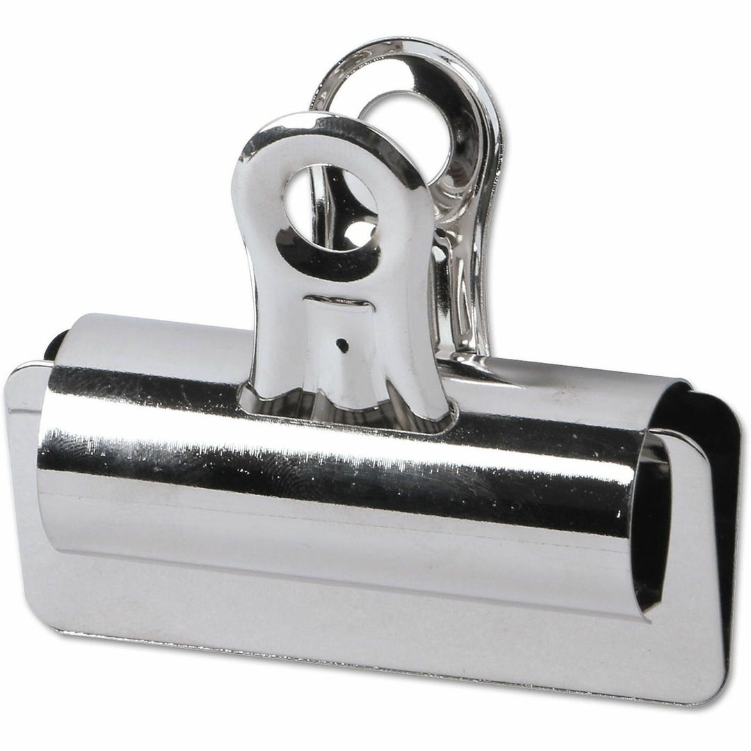 Image of Universal UNV31265 Bulldog Clips, Large, Nickel, 12/Pack, Large, 2.6" Width, 0.88" Size Capacity, Nickel, Nickel Plated Steel, 12 / Pack