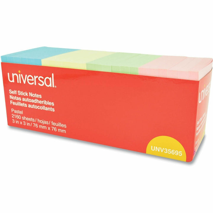 Image of Universal UNV35695 Notepad, 90 Sheets, 3" x 3" Sheet Size, Assorted Pastel Paper, Paper Cover, 24 / Pack