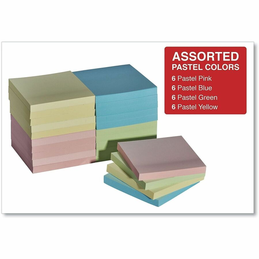 Image of Universal UNV35695 Notepad, 90 Sheets, 3" x 3" Sheet Size, Assorted Pastel Paper, Paper Cover, 24 / Pack