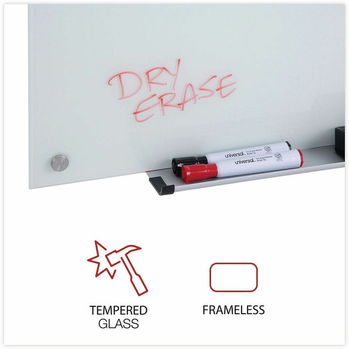 Image of Universal UNV43232 Frameless Glass Marker Board, 36" x 24" , White Surface, 36" (3 ft) Width x 24" (2 ft) Height, White Glass Surface, 1 Each
