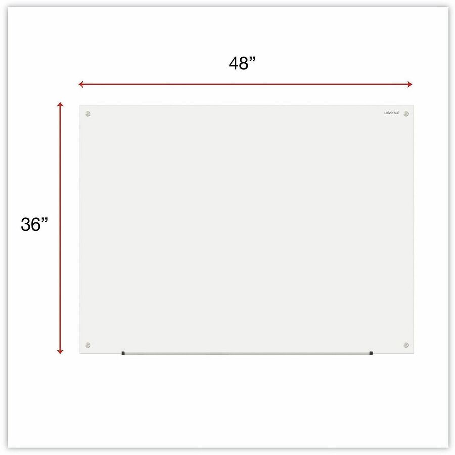 Image of Universal UNV43233 Frameless Glass Marker Board, 48" x 36" , White Surface, 48" (4 ft) Width x 36" (3 ft) Height, White Glass Surface, 1 Each