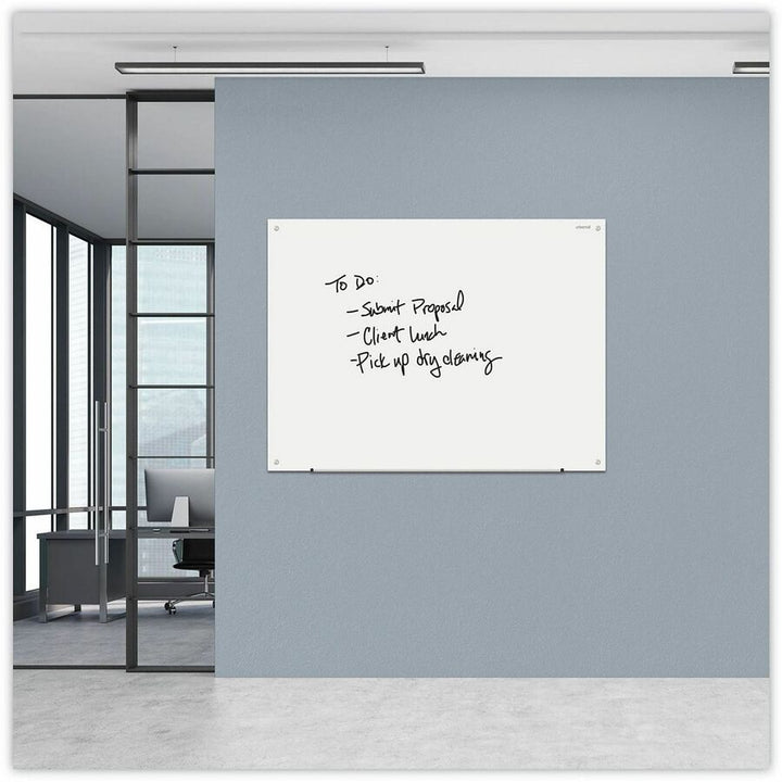 Image of Universal UNV43233 Frameless Glass Marker Board, 48" x 36" , White Surface, 48" (4 ft) Width x 36" (3 ft) Height, White Glass Surface, 1 Each