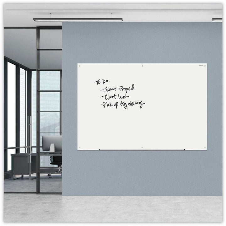 Image of Universal UNV43234 Frameless Glass Marker Board, 72" x 48" , White Surface, 72" (6 ft) Width x 48" (4 ft) Height, White Glass Surface, 1 Each