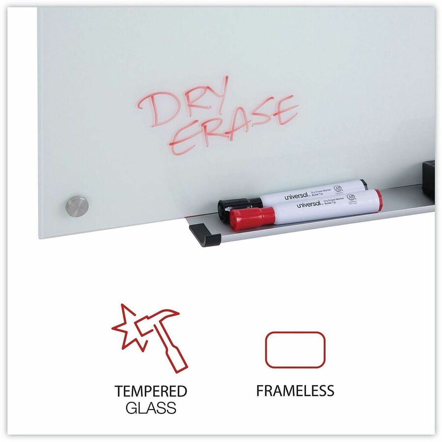 Image of Universal UNV43234 Frameless Glass Marker Board, 72" x 48" , White Surface, 72" (6 ft) Width x 48" (4 ft) Height, White Glass Surface, 1 Each