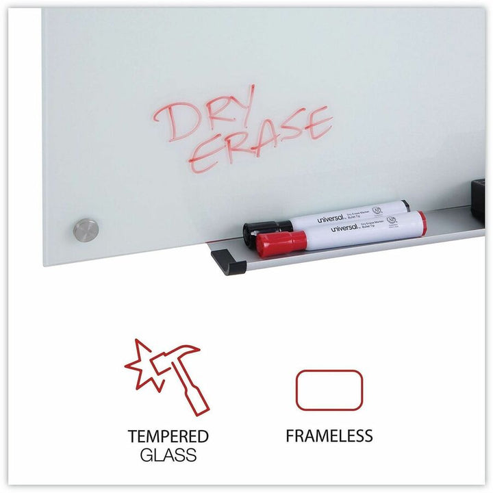 Image of Universal UNV43234 Frameless Glass Marker Board, 72" x 48" , White Surface, 72" (6 ft) Width x 48" (4 ft) Height, White Glass Surface, 1 Each