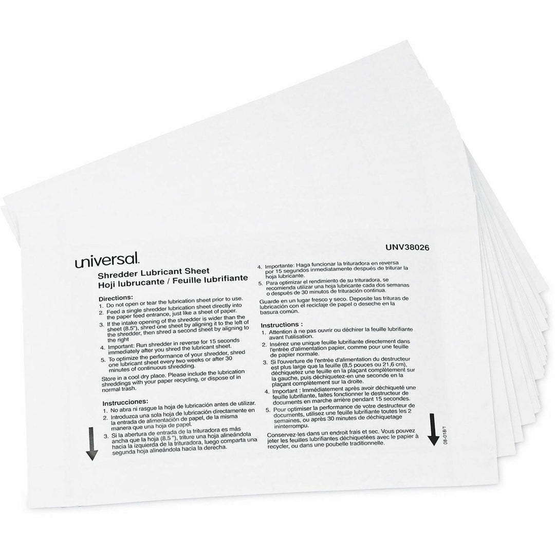 Image of Universal RS-SLS-02 Shredder Lubricant Sheet, Easy to Use, No-mess, White, 24 / Pack