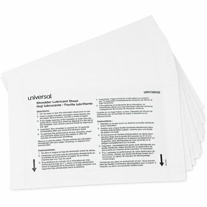 Image of Universal RS-SLS-02 Shredder Lubricant Sheet, Easy to Use, No-mess, White, 24 / Pack