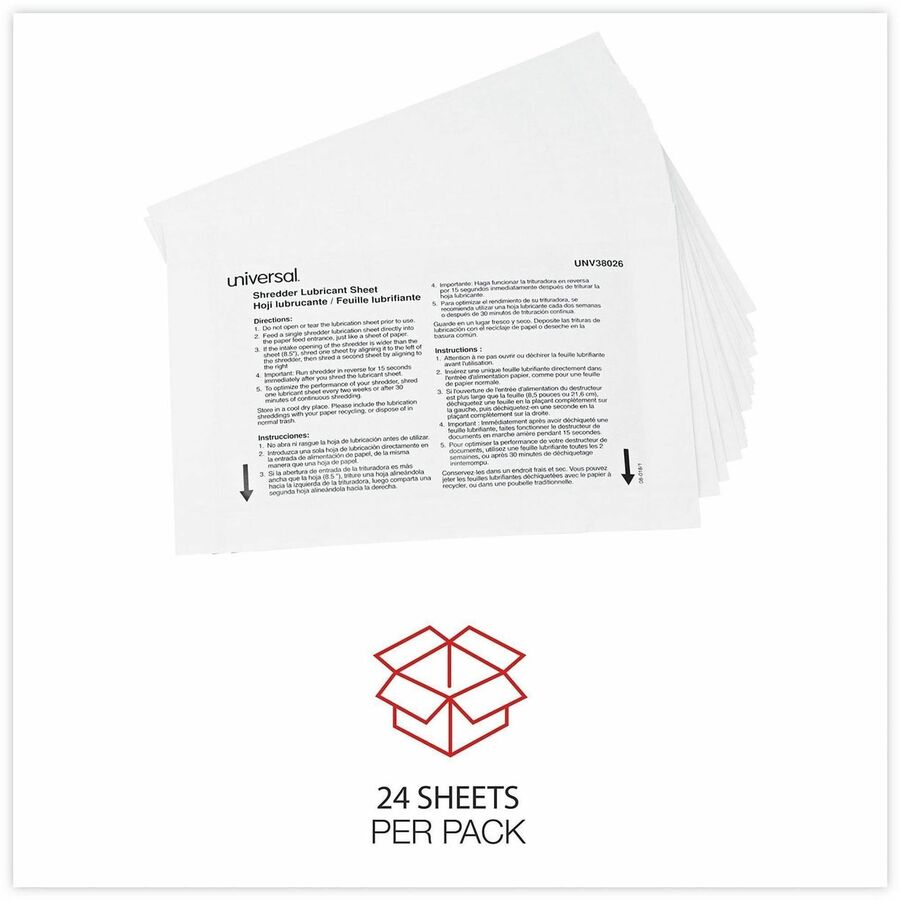 Image of Universal RS-SLS-02 Shredder Lubricant Sheet, Easy to Use, No-mess, White, 24 / Pack