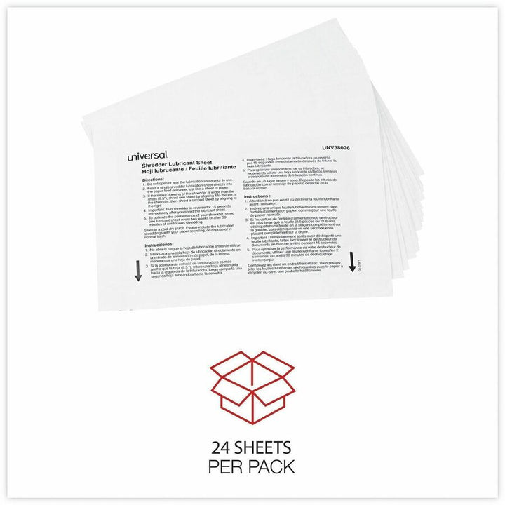 Image of Universal RS-SLS-02 Shredder Lubricant Sheet, Easy to Use, No-mess, White, 24 / Pack