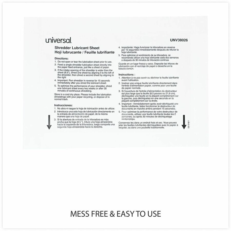 Image of Universal RS-SLS-02 Shredder Lubricant Sheet, Easy to Use, No-mess, White, 24 / Pack