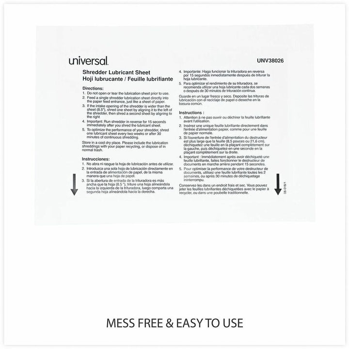 Image of Universal RS-SLS-02 Shredder Lubricant Sheet, Easy to Use, No-mess, White, 24 / Pack
