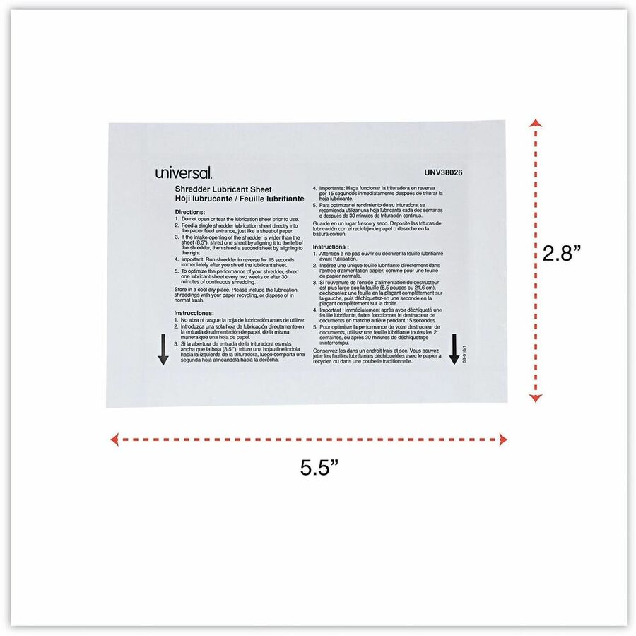 Image of Universal RS-SLS-02 Shredder Lubricant Sheet, Easy to Use, No-mess, White, 24 / Pack