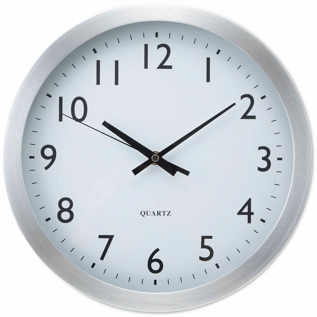 Image of Universal® Brushed Aluminum Wall Clock, 12" Overall Diameter, Silver Case, 1 Aa (sold Separately)