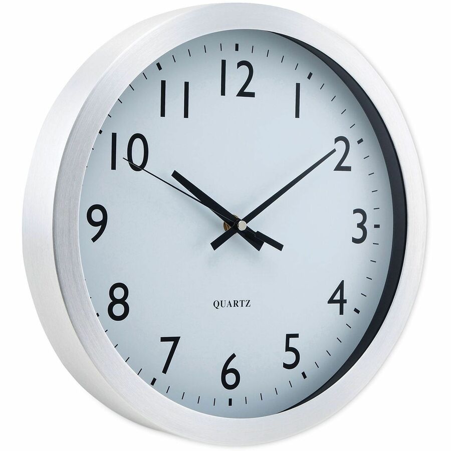 Image of Universal UNV10425 Wall Clock, Analog, Quartz, White Main Dial, Silver Case, Aluminum, Contemporary Style, Brushed Steel Finish, 1