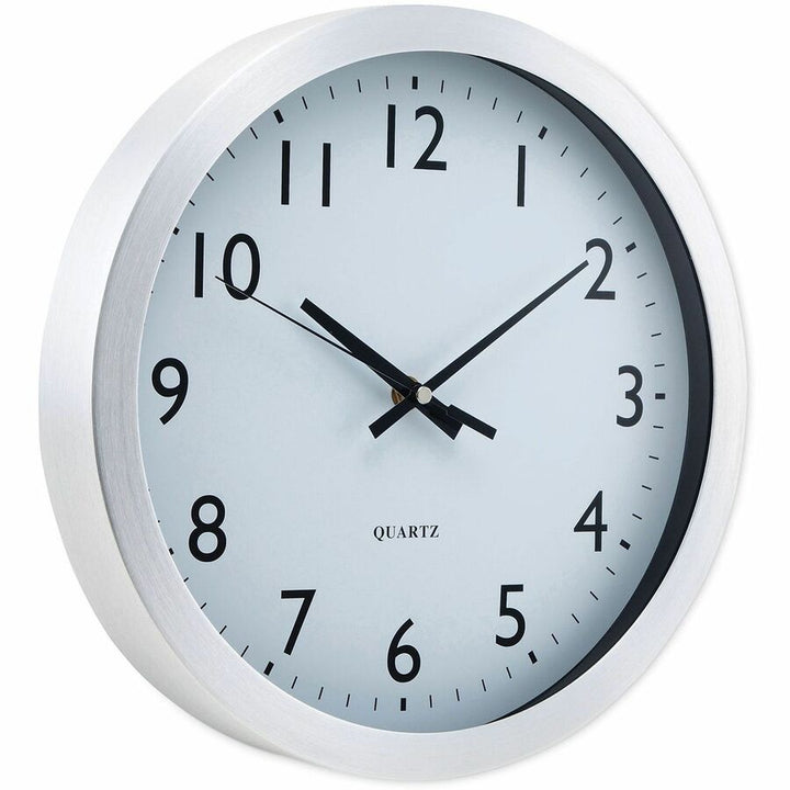 Image of Universal UNV10425 Wall Clock, Analog, Quartz, White Main Dial, Silver Case, Aluminum, Contemporary Style, Brushed Steel Finish, 1